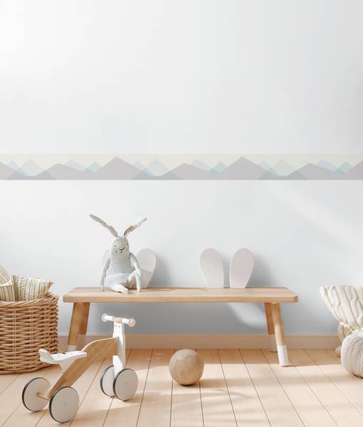 Bordüre Skandi Berge Blau - Grau - Weiß - Fleece - 1 x 500 x 1 cm