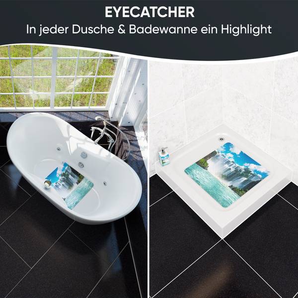 Sanilo Tapis de douche Cascade Bleu - Turquoise - Blanc - Polyester-PVC - 53 x 1 x 53 cm