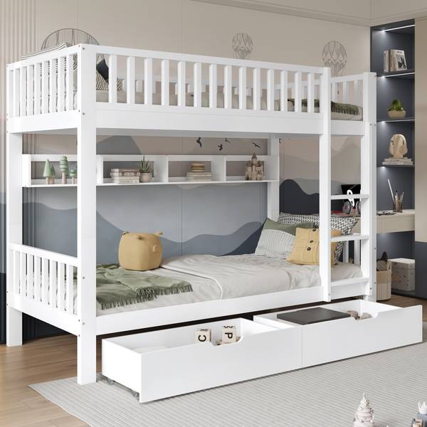 Etagenbett Ida Weiß - Massivholz - 95 x 152 x 204 cm