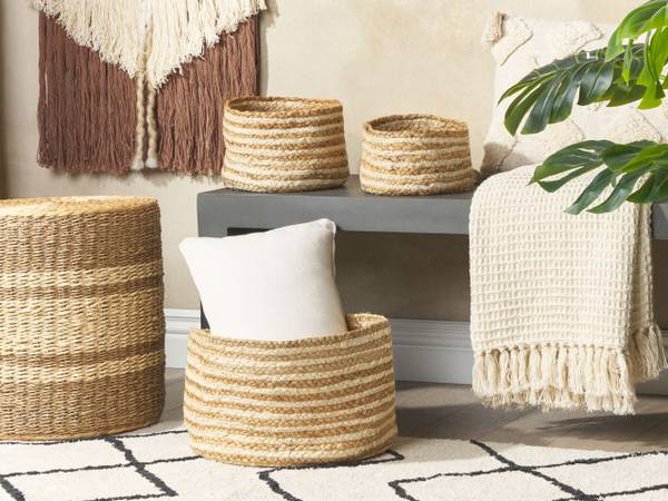 Badezimmerschrank KAHU 3-tlg Beige - Blau - Naturfaser - 20 x 13 x 20 cm