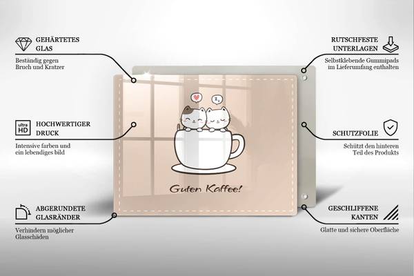 Schneidebrett Motiv: Guten Kaffee! Beige - Glas - 40 x 52 x 1 cm
