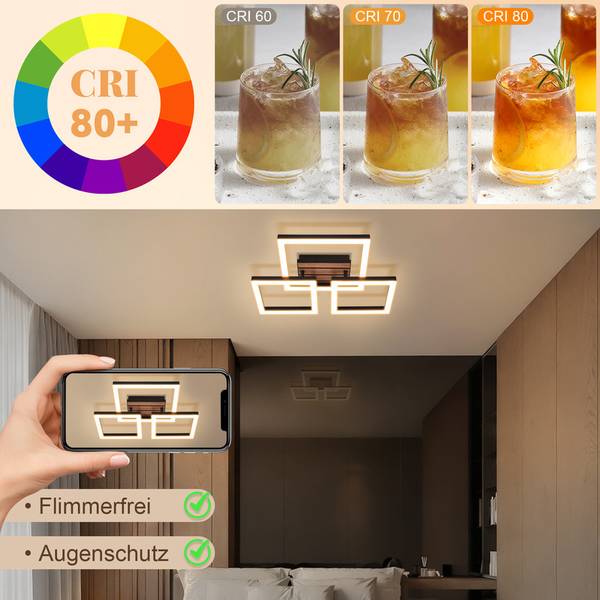 Plafonnier led kujk Noir - Fer - 38 x 8 x 32 cm