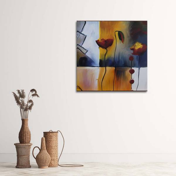 Wandbild zwei mohnblumen und eine knospe 40 x 40 cm