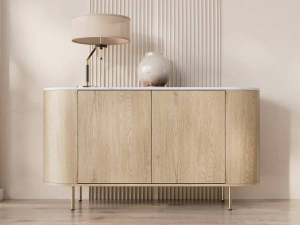 Kommode Lygrint Gold - Marmor Weiß Dekor - Eiche