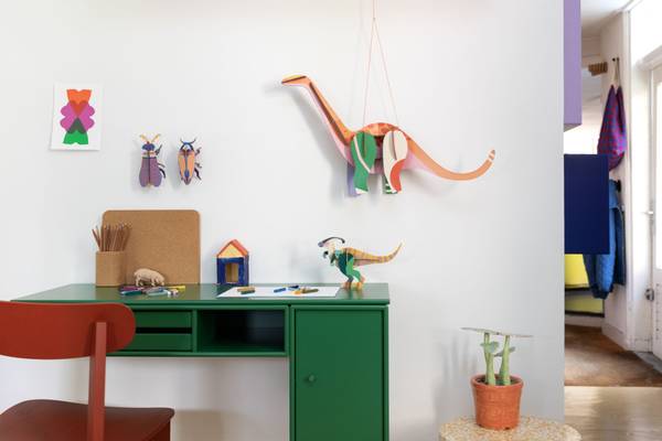 Wandobjekt Leuchtender Dinosaurier Naturfaser - Papier - 14 x 35 x 57 cm