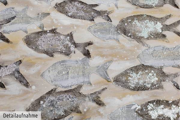 Acrylbild Handgemalt Fische Yi Beige - Grau - Baumwollstoff - 120 x 60 x 4 cm