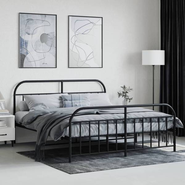 Bettgestell mit Kopf und Fußteil X387 Schwarz - Metall - 187 x 100 x 207 cm