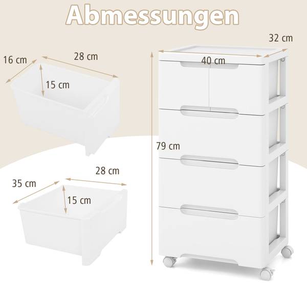Kommode VH33611 Weiß - Kunststoff - 32 x 79 x 40 cm