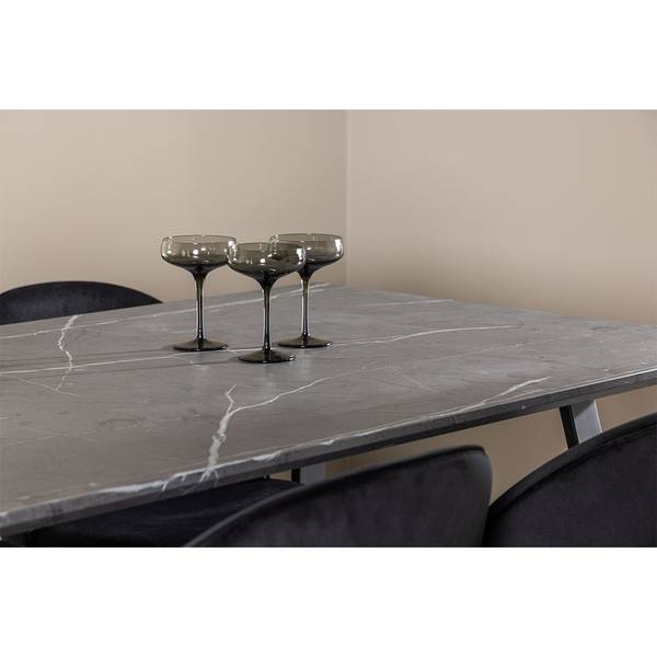Essgruppe Malaga (7-teilig) Schwarz - Glas Schwarz - Hochglanz Schwarz - Grau