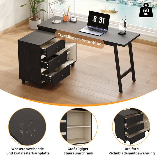 Bureau Eos Ⅴ zwart - plaatmateriaal op houtbasis - metaal - 100 x 76 x 150 cm