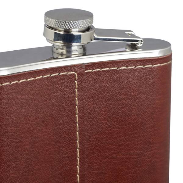 10x Flachmann 200ml mit Kunstleder Braun - Silber - Metall - Kunststoff - 10 x 13 x 2 cm
