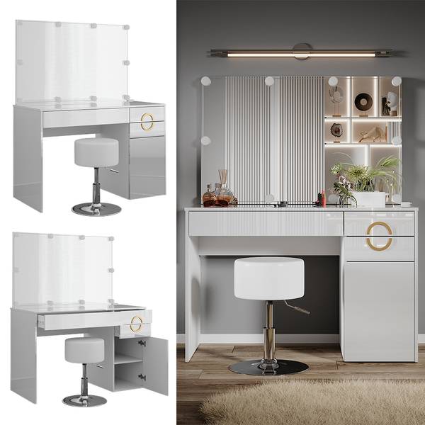 Schminktisch Adela 40857 3er Set Weiß - Holzwerkstoff - 115 x 147 x 55 cm