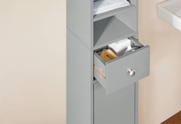 Badezimmer Hochschrank schmal BZR34-HG Hellgrau - Höhe: 180 cm