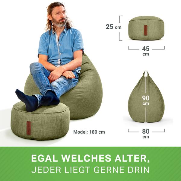 Indoor Sitzsack XL "Home Linen“ + Hocker Grün