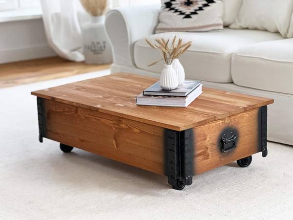 Couchtisch Holz Truhentisch mit Rollen kaufen