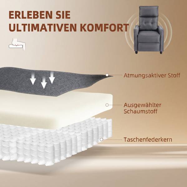 Massagerelaxsessel 700-207V90GY Grau - Leinen - Polyester - 69 x 104 x 93 cm