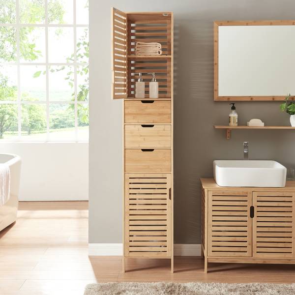 Hochschrank Boksereys Beige - Bambus - 35 x 180 x 35 cm