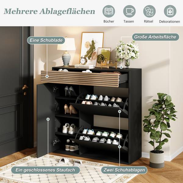 Schuhschrank Philotes Ⅰ Schwarz - Braun - Holzwerkstoff - 100 x 105 x 35 cm