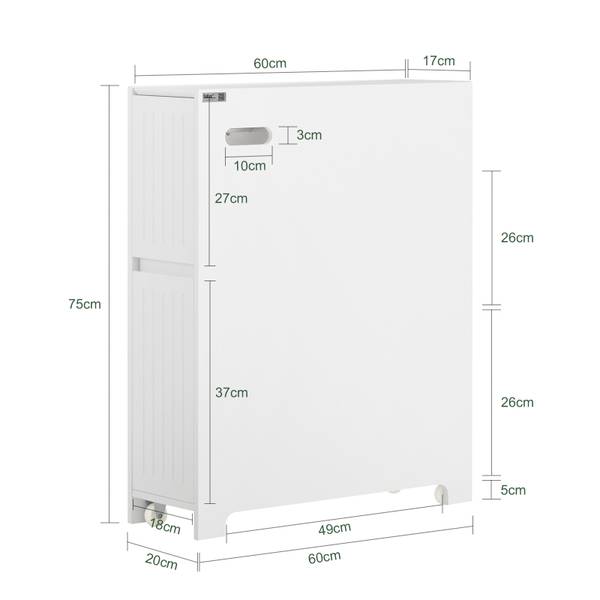 Nisplank met wielen BZR111-W wit - plaatmateriaal op houtbasis - 20 x 75 x 60 cm