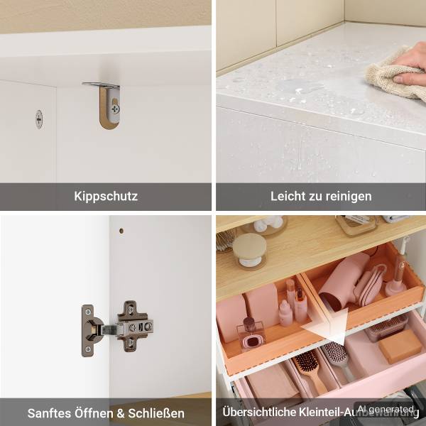 Badezimmerschrank BZR241-E-W Weiß - Melamin - 30 x 180 x 60 cm