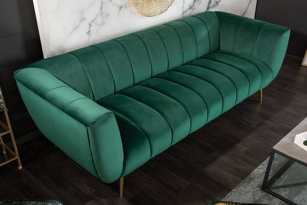3er Sofa NOBLESSE Gold - Grün - Polyester - Samt - 225 x 80 x 90 cm
