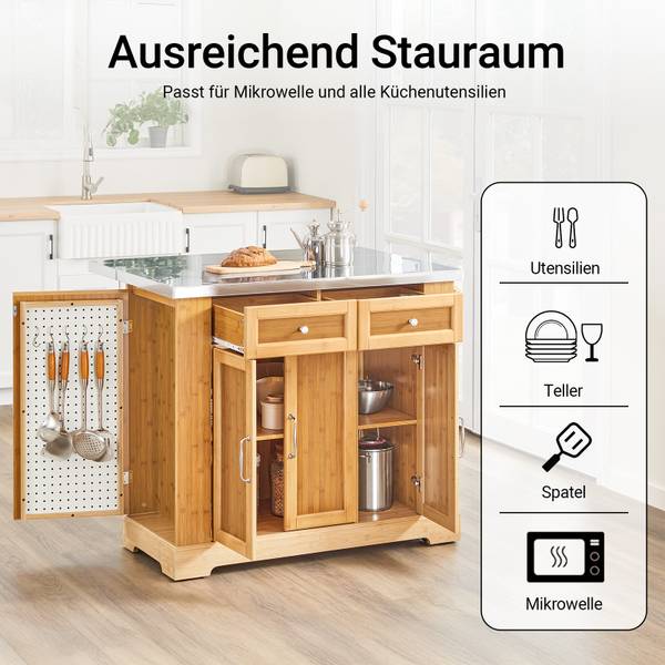 Kücheninsel FKW130-N Braun - Bambus - Holzwerkstoff - 46 x 93 x 107 cm