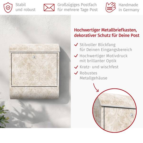 Briefkasten Antiker Damast Beige - Stahl - 39 x 46 x 13 cm