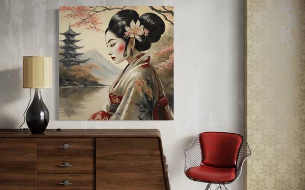 Wandbild japanische geisha abstraktion 60 x 60 cm