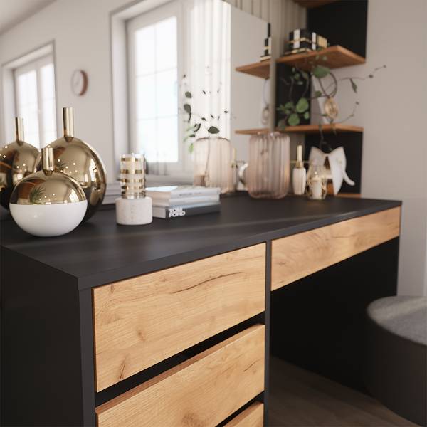 Schminktisch Sherry 52028 3er set Braun - Grau - Holzwerkstoff - 120 x 75 x 55 cm