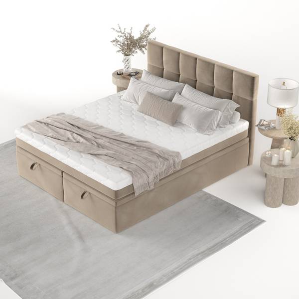 Boxspringbett ELANO mit Stauraum Paros Taupe - Liegefläche Breite: 140 cm