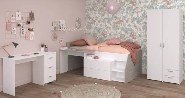 Kinderzimmer Milky13 3-teilig Weiß - Holzwerkstoff - 135 x 185 x 203 cm