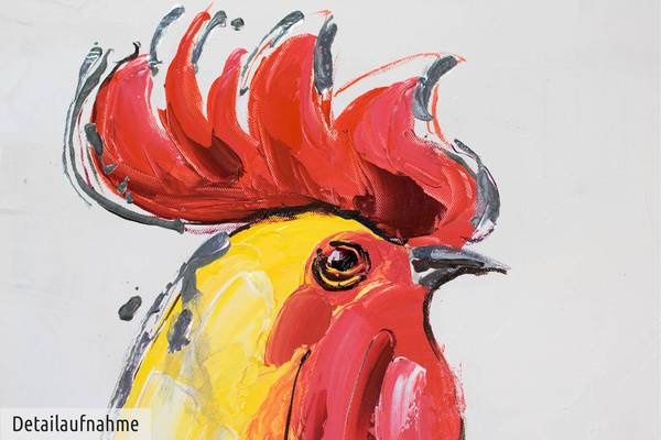 Acrylbild Handgemalt Hahn Jec Baumwollstoff - 80 x 80 x 4 cm