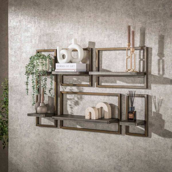 Wandregal FERRO 5er-Set Braun - Massivholz - 65 x 35 x 18 cm