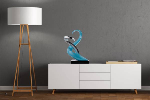 Sculpture Dragon Torsion Bleu - Argenté - Pierre artificielle - Matière plastique - 45 x 63 x 28 cm