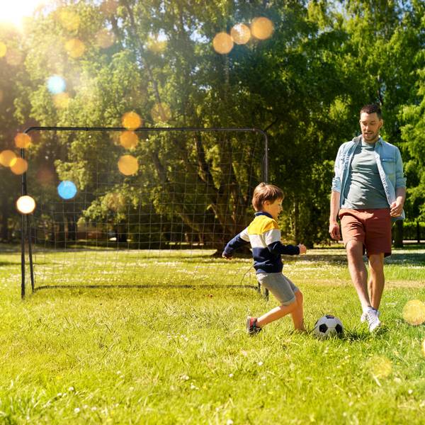 Schwarzes Fußballtor mit Torwand Schwarz - Grau - Weiß - Polyester - Stahl - 217 x 153 x 75 cm