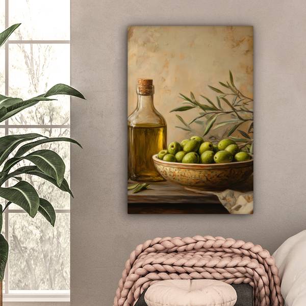 CANVAS SCHILDERIJ Olijven groen - katoen - 40 x 60 x 2 cm
