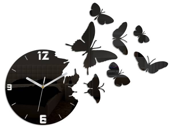 Wanduhr Schmetterlinge Glas Schwarz