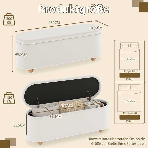 Sitzbank VH34141 Weiß - Holzwerkstoff - 41 x 49 x 139 cm