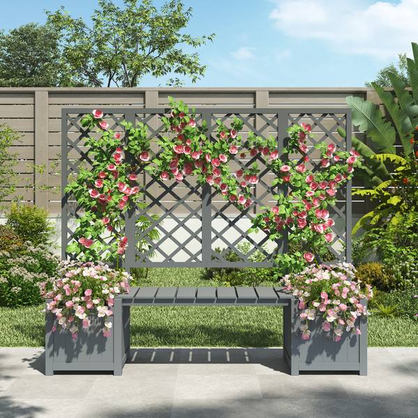 Spalier Emilia mit Blumenkasten Grau - Massivholz - 169 x 145 x 42 cm