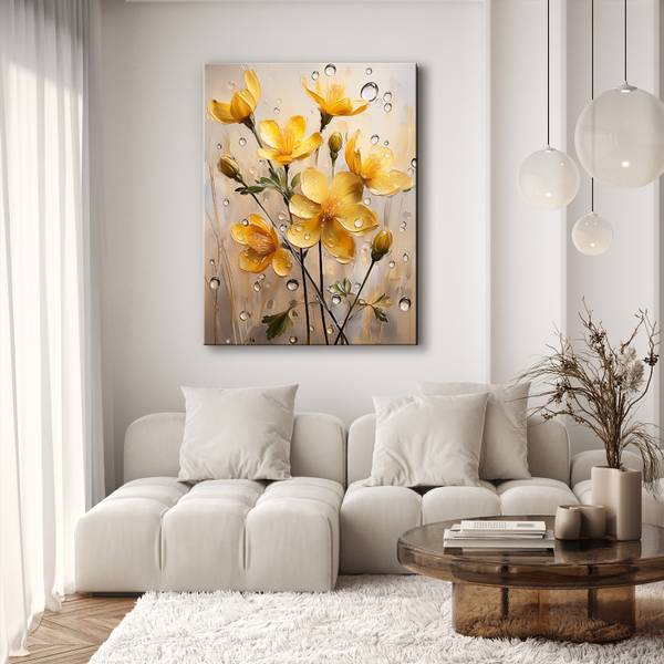 Wandbild blumen regentropfen 80 x 120 cm