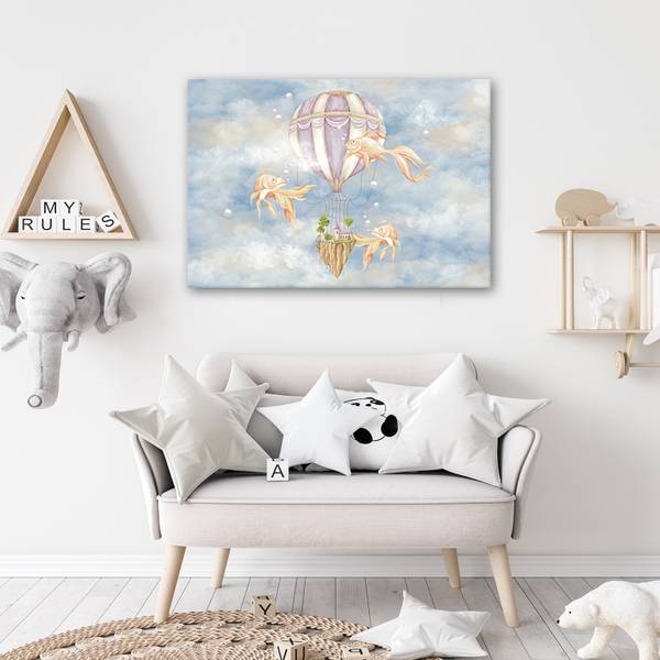 Wandbild heißluftballon fliegendes haus 90 x 60 cm