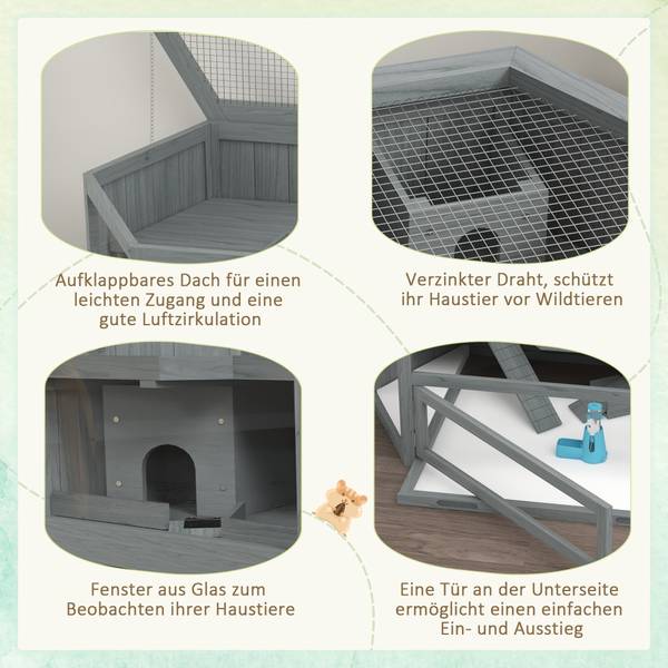 Kleintierstall BB7141 Grau - Massivholz - 65 x 19 x 126 cm