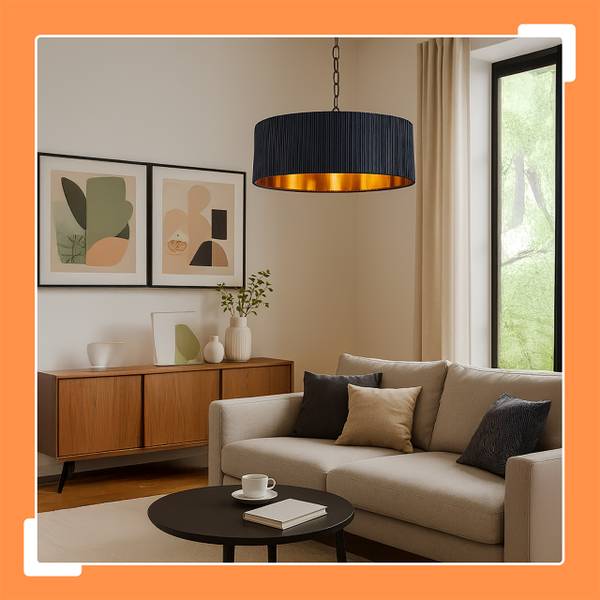 Hängelampe mit Stoffschirm Schwarz - Eisen - 40 x 100 x 40 cm