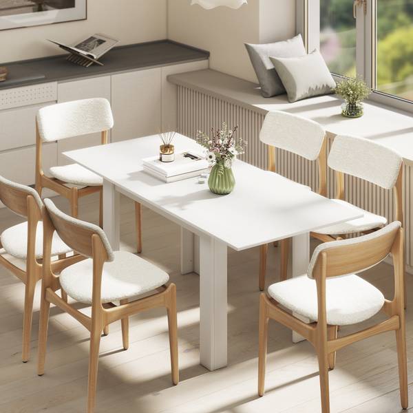 Ausziehbarer Esstisch 83A-280V92WT Weiß - Holzwerkstoff - 80 x 75 x 180 cm