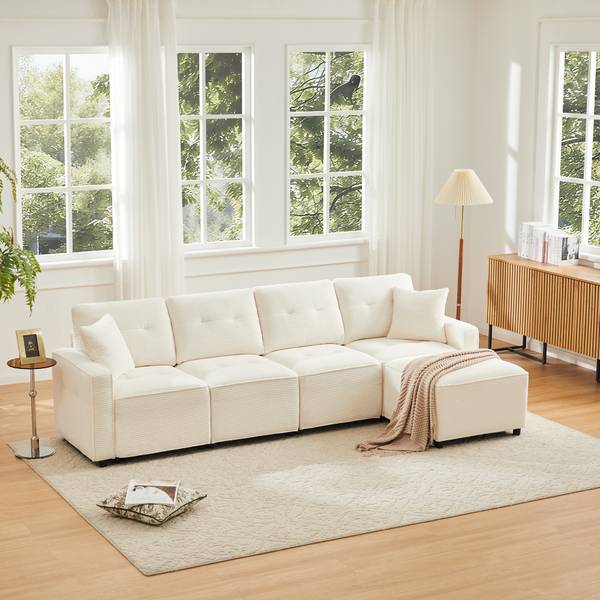 Ecksofa CHANGE Ⅳ Beige - Cord - 146 x 85 x 280 cm