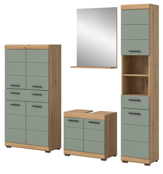 Badmöbel Set Shawn 4-teilig Braun - Grün - Holzwerkstoff - Glas - Metall - Kunststoff - 186 x 191 x 34 cm