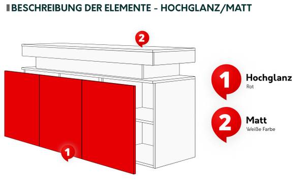 Kommode Glossa 3D 160 Schwarz - Hochglanz Schwarz