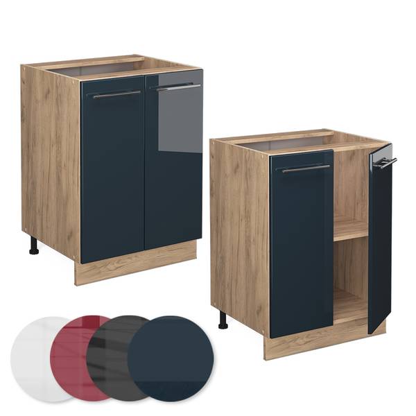 Onderkast Fame-Line 48847 hoogglans nachtblauw - eikenhouten look - Breedte: 60 cm