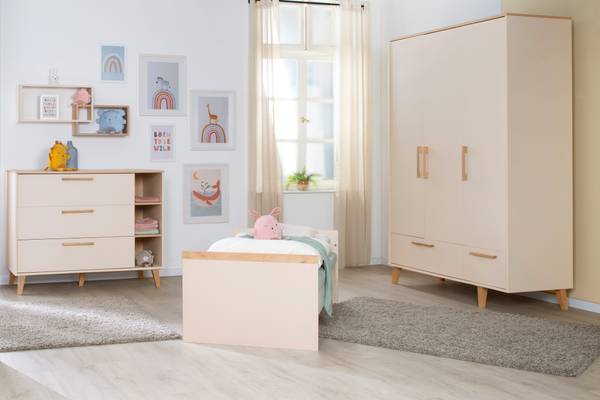 Kleiderschrank 3 türig Jil Beige - Holzwerkstoff - Massivholz - 138 x 200 x 55 cm