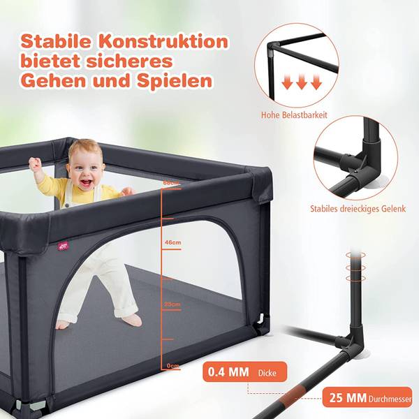Baby Laufstall Laufgitter Grau - Textil - 120 x 68 x 120 cm